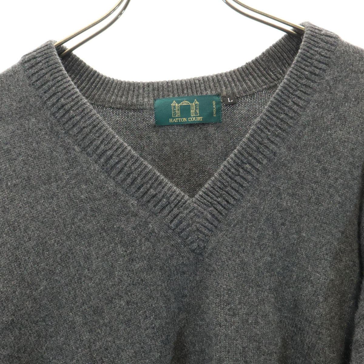 Hatton Court ハットンコート カシミヤ 長袖 Vネック セーター L グレー系 ニット メンズ