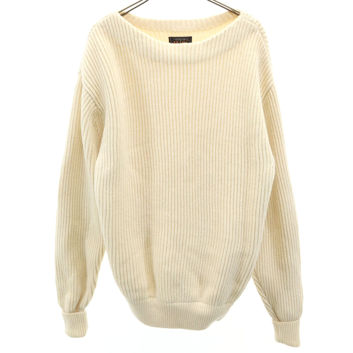 美品 BEAMS PLUS ビームスプラス 長袖 セーター S アイボリー ニット エルボーパッチ レディース