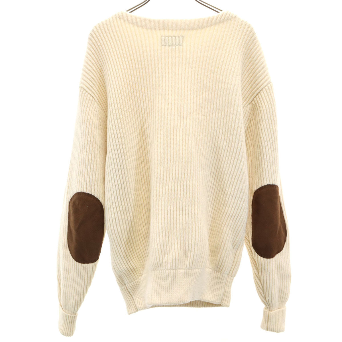 美品 BEAMS PLUS ビームスプラス 長袖 セーター S アイボリー ニット エルボーパッチ レディース