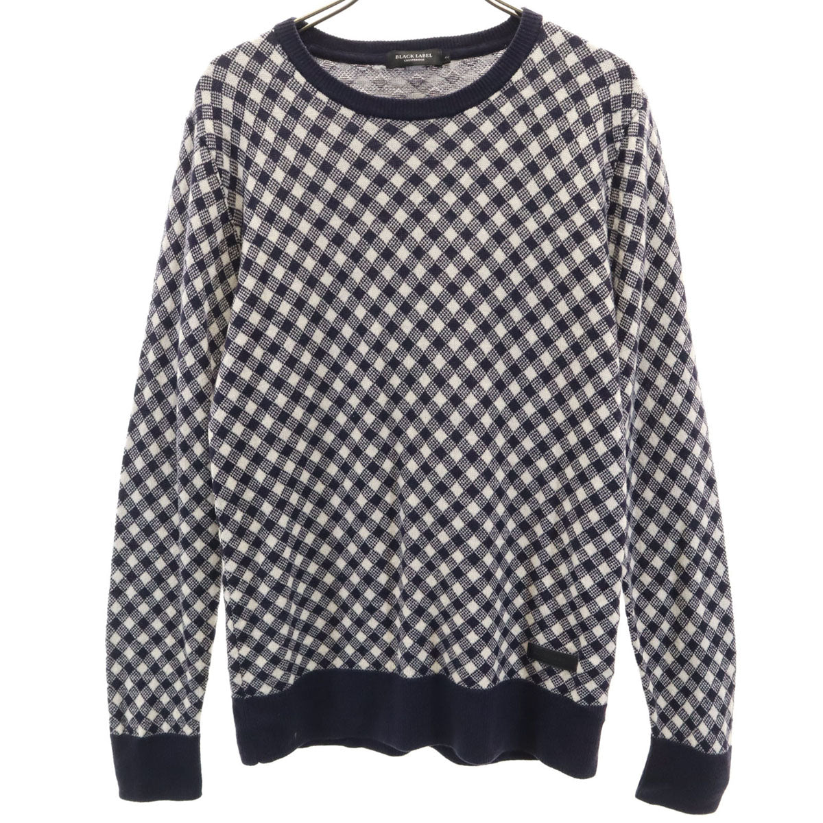 美品 BLACK LABEL CRESTBRIDGE ブラックレーベルクレストブリッジ チェック柄 長袖 ニット 2 ネイビー セーター メンズ