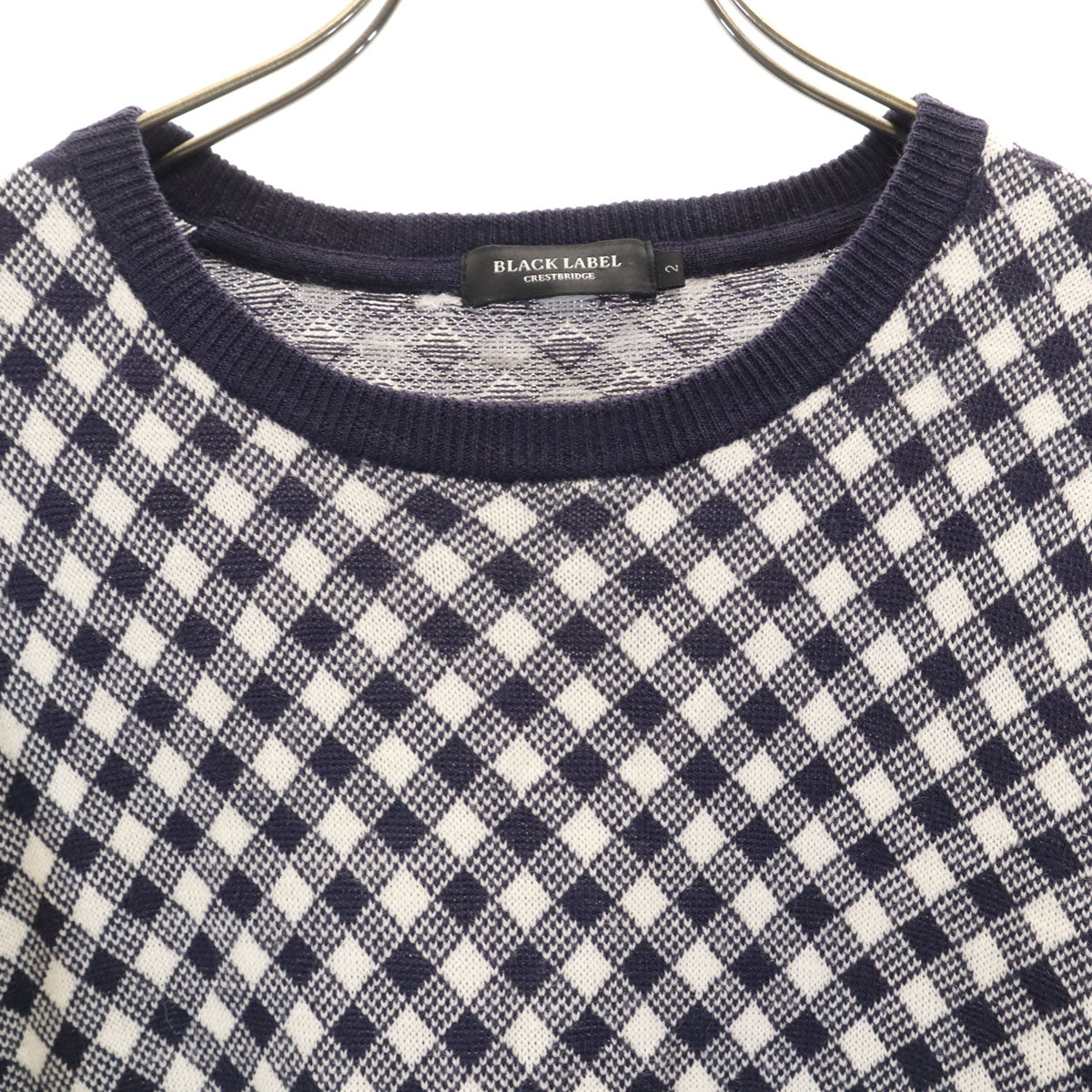 美品 BLACK LABEL CRESTBRIDGE ブラックレーベルクレストブリッジ チェック柄 長袖 ニット 2 ネイビー セーター メンズ