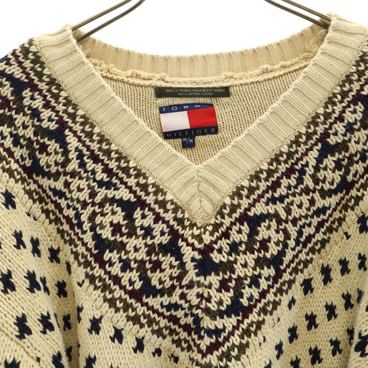 TOMMY HILFIGER トミーヒルフィガー 90s オールド 総柄 長袖 セーター M ベージュ ニット レディース