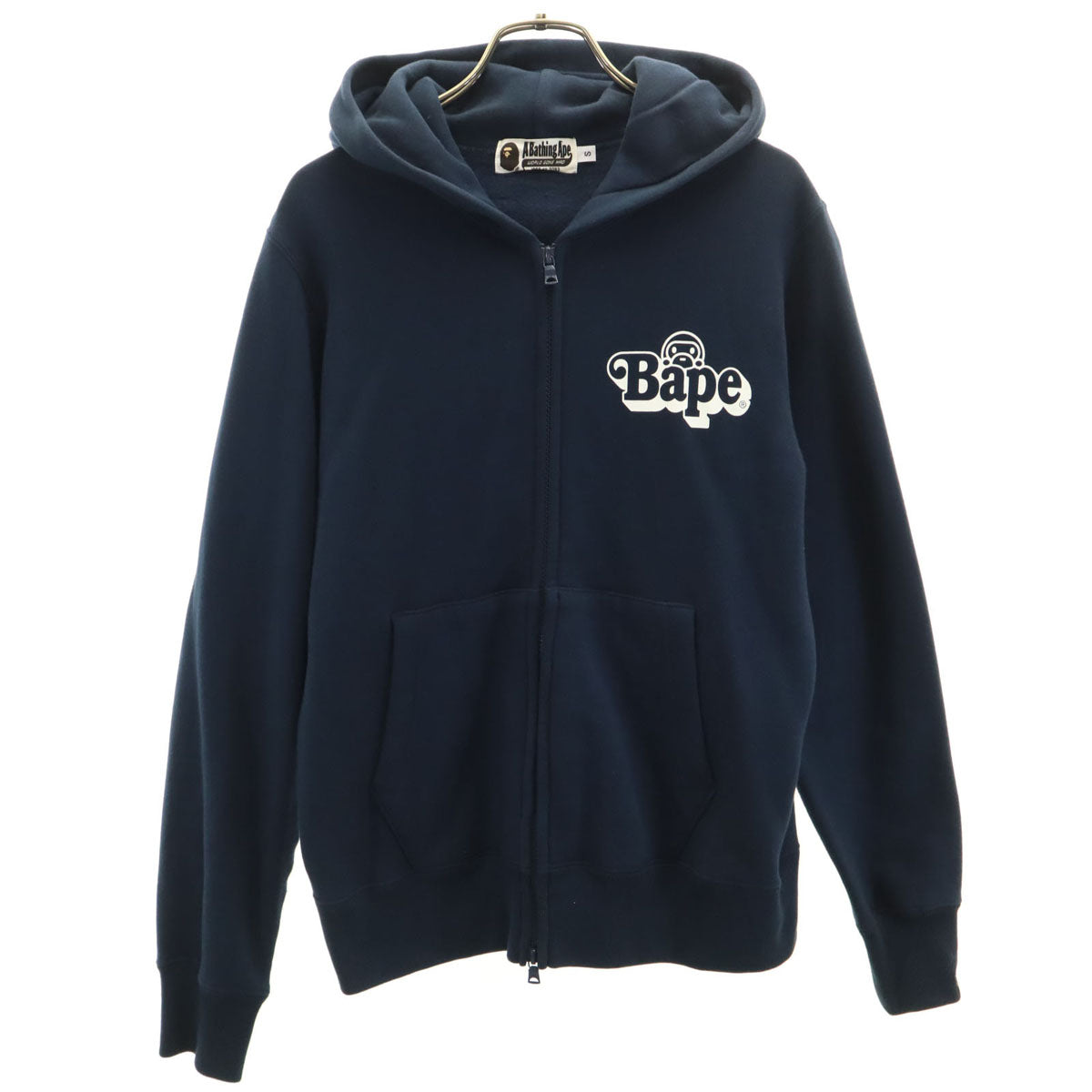 A BATHING APE アベイシングエイプ 長袖 スウェット ジップパーカー S ネイビー 裏起毛 メンズ