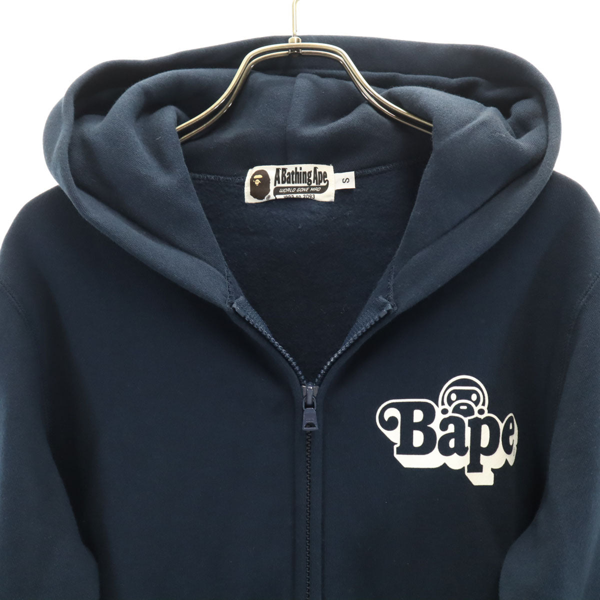 A BATHING APE アベイシングエイプ 長袖 スウェット ジップパーカー S ネイビー 裏起毛 メンズ