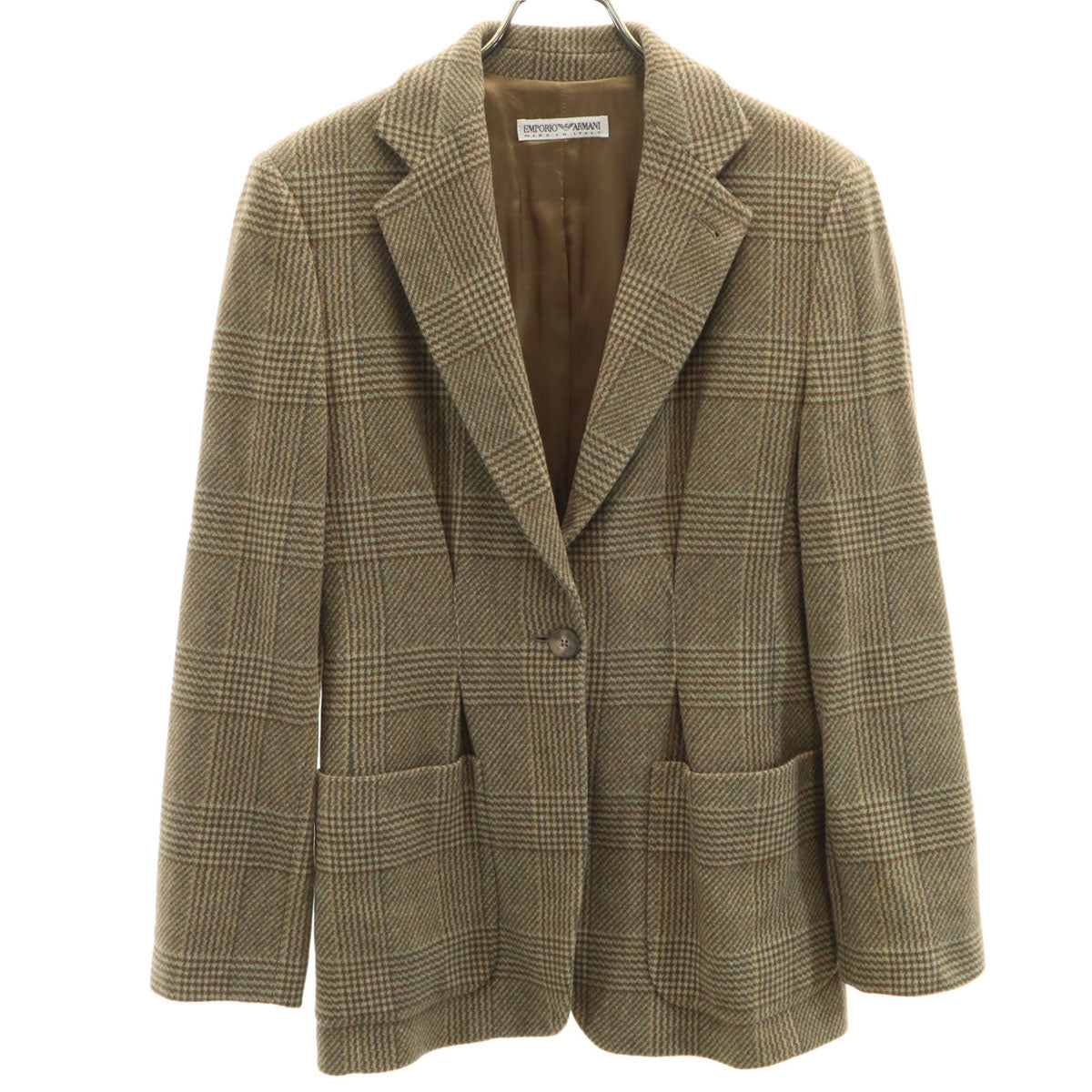 Emporio Armani エンポリオアルマーニ 90s イタリア製 カシミヤブレンド オールド チェック柄 テーラードジャケット 40 ベージュ系 レディース