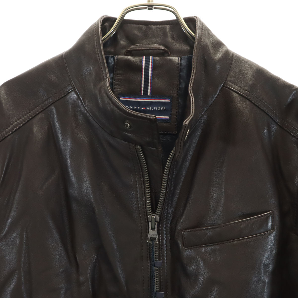 未使用 TOMMY HILFIGER トミーヒルフィガー レザー シングルライダースジャケット 52 ブラウン メンズ