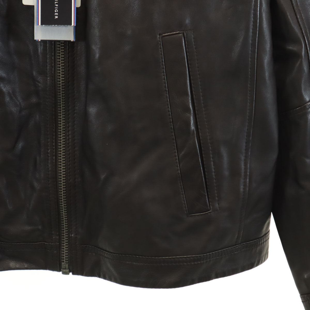 未使用 TOMMY HILFIGER トミーヒルフィガー レザー シングルライダースジャケット 52 ブラウン メンズ