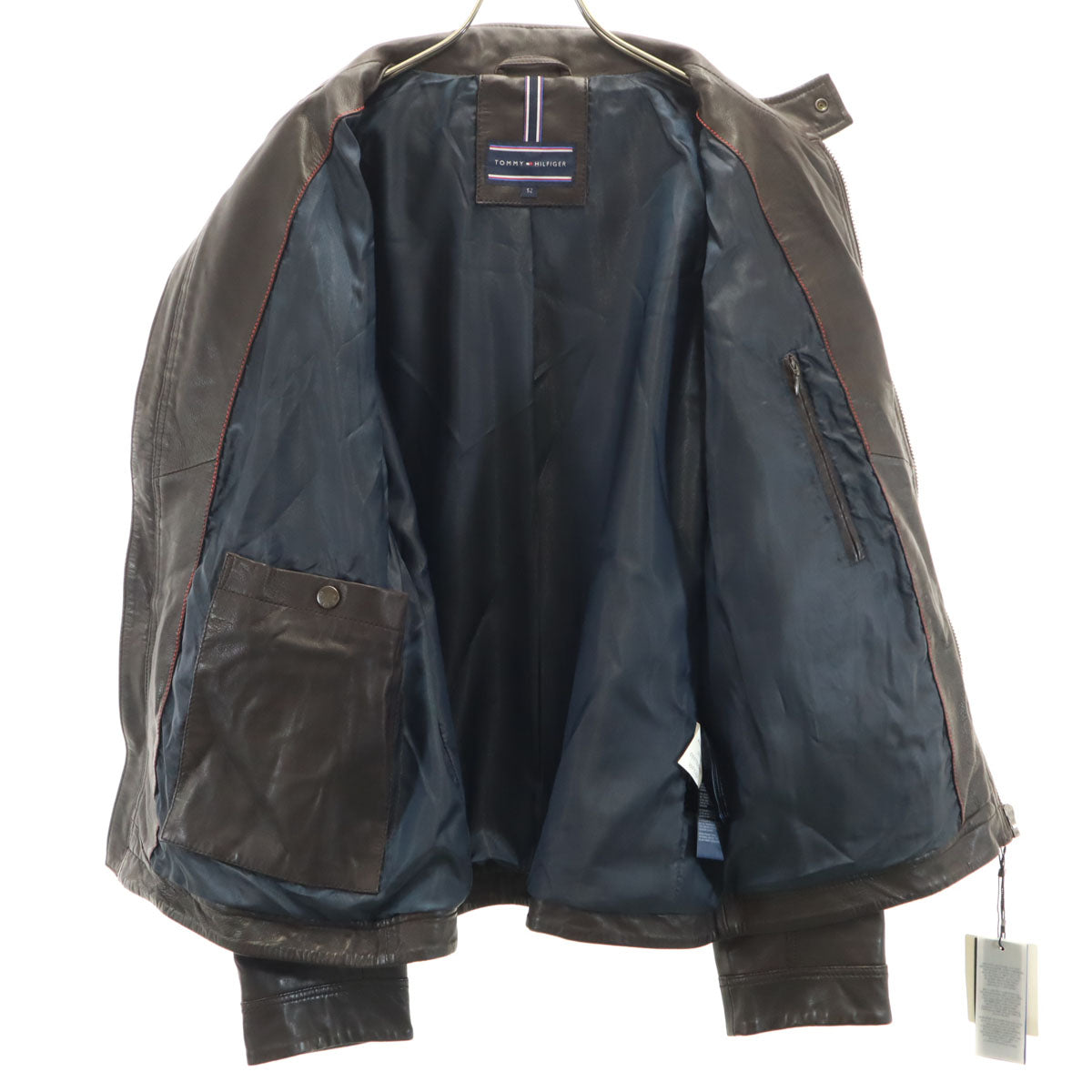 未使用 TOMMY HILFIGER トミーヒルフィガー レザー シングルライダースジャケット 52 ブラウン メンズ
