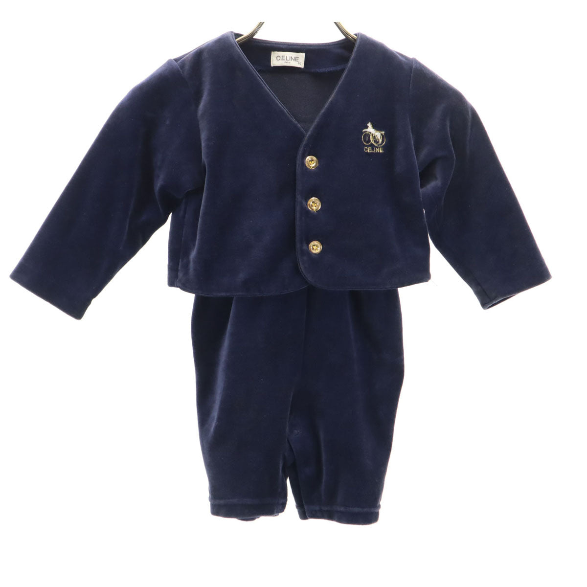 CELINE セリーヌ 日本製 長袖 ベロア カーディガン 90 ネイビー ロンパース セット キッズ