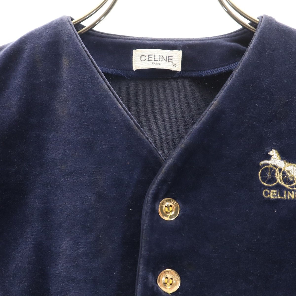 CELINE セリーヌ 日本製 長袖 ベロア カーディガン 90 ネイビー ロンパース セット キッズ