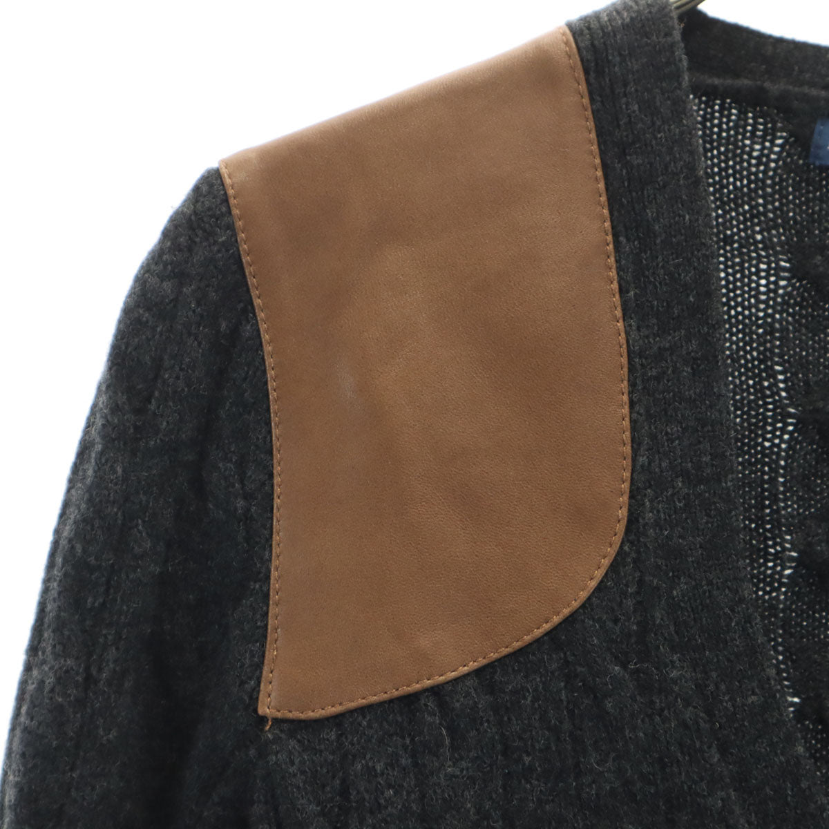 未使用 RALPH LAUREN ラルフローレン カシミヤブレンド 長袖 Vネック ニットカーディガン M チャコールグレー ケーブル レディース