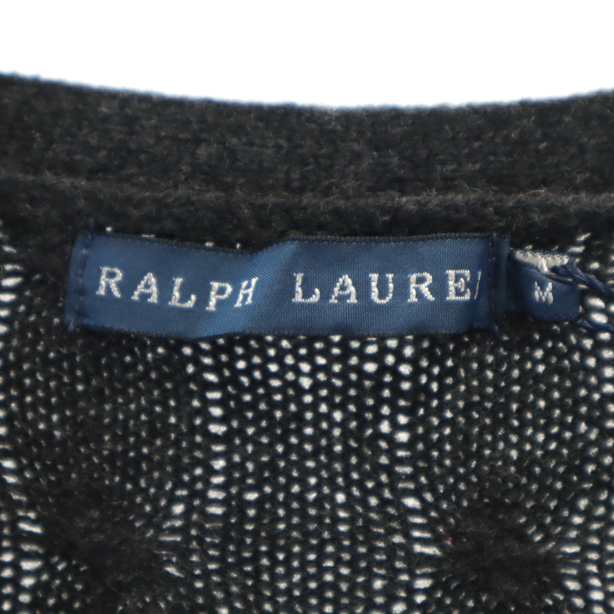 未使用 RALPH LAUREN ラルフローレン カシミヤブレンド 長袖 Vネック ニットカーディガン M チャコールグレー ケーブル レディース