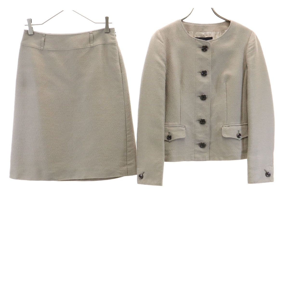 BURBERRY LONDON バーバリーロンドン 日本製 ノーカラージャケット 上下 セットアップ 38 グレー 三陽商会 レディース