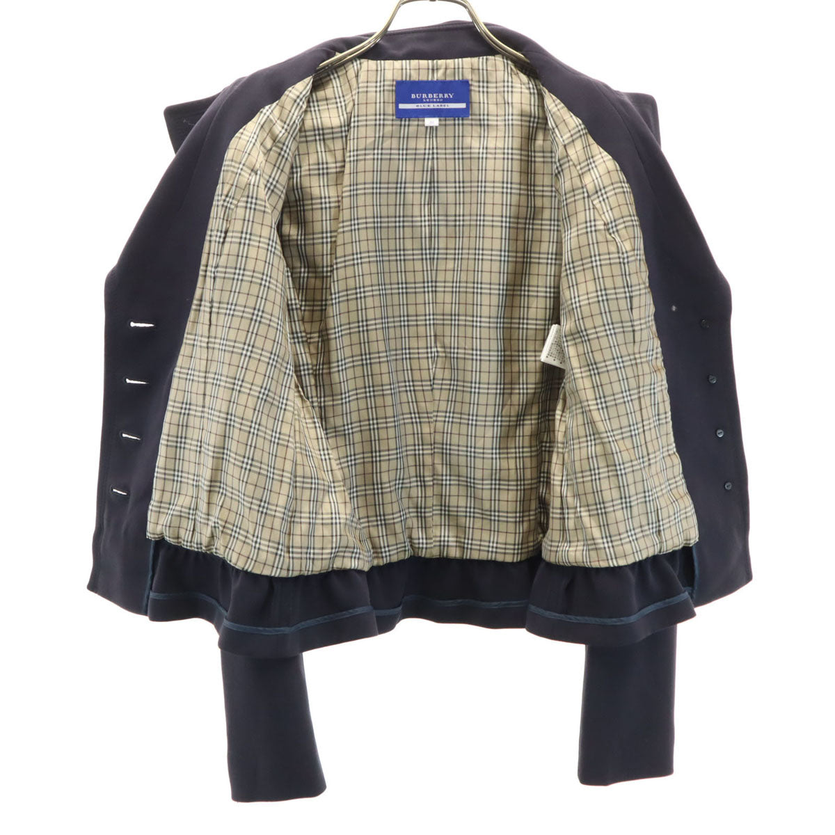 美品 BURBERRY LONDON BLUE LABEL バーバリー ロンドン ブルーレーベル ジャケット 上下 セットアップ 38 ネイビー 三陽商会 レディース