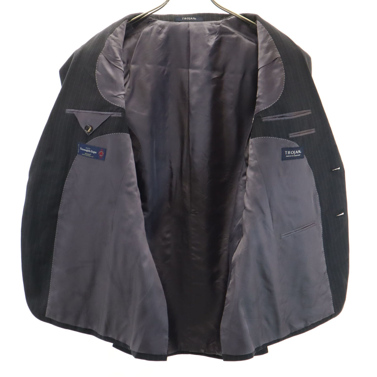 TROJAN トロージャン 日本製 ストライプ柄 エルメネジルドゼニア生地 スーツ 上下 セットアップ AB5 チャコールグレー メンズ