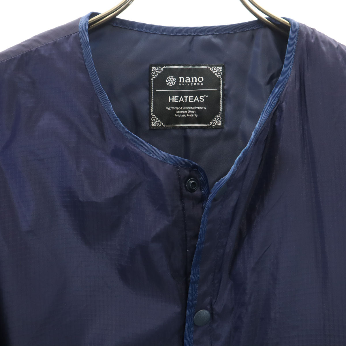 nano universe ナノユニバース リップストップ ノーカラー 中綿ジャケット M ネイビー メンズ