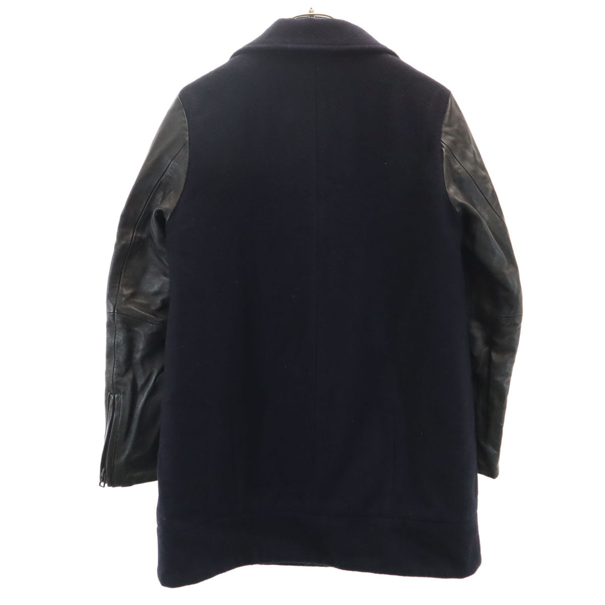 To b. by agns b トゥービーバイアニエスベー 羊革レザー切替 メルトン ダブルライダースジャケット 36 ネイビー 裏キルティング 中綿 レディース