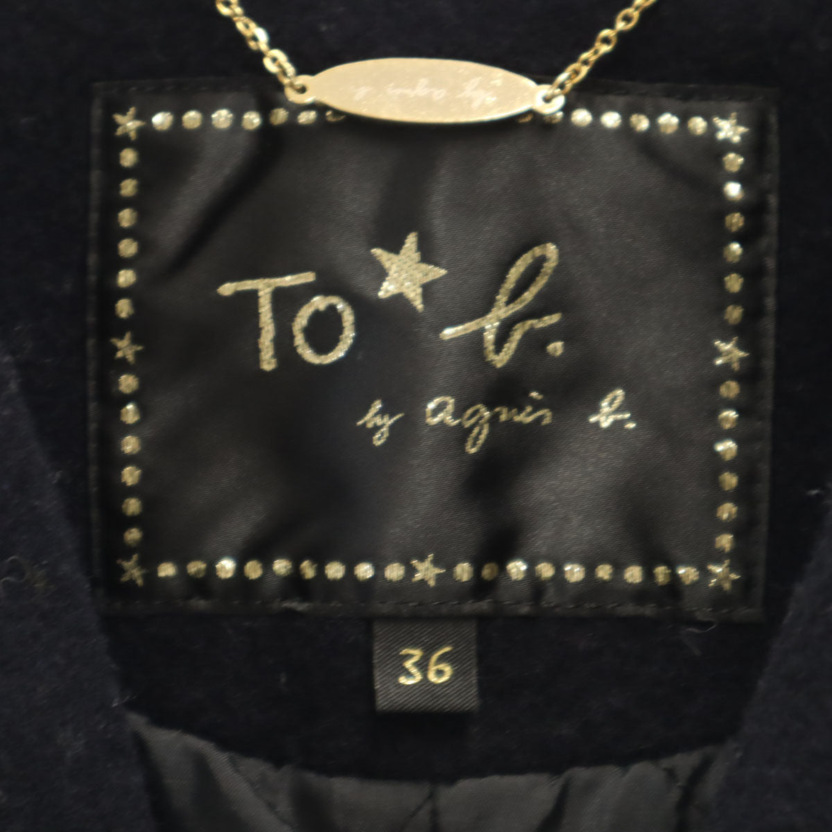 To b. by agns b トゥービーバイアニエスベー 羊革レザー切替 メルトン ダブルライダースジャケット 36 ネイビー 裏キルティング 中綿 レディース