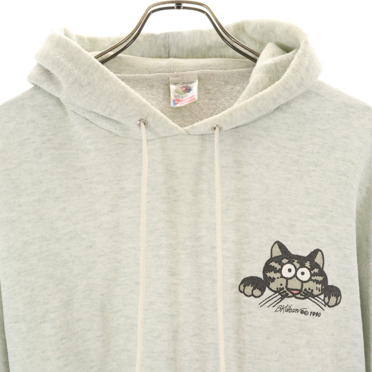 FRUIT OF THE LOOM フルーツオブザルーム 80s USA製 ヴィンテージ バックプリント クリバンキャット 長袖 スウェットパーカー L グレー メンズ
