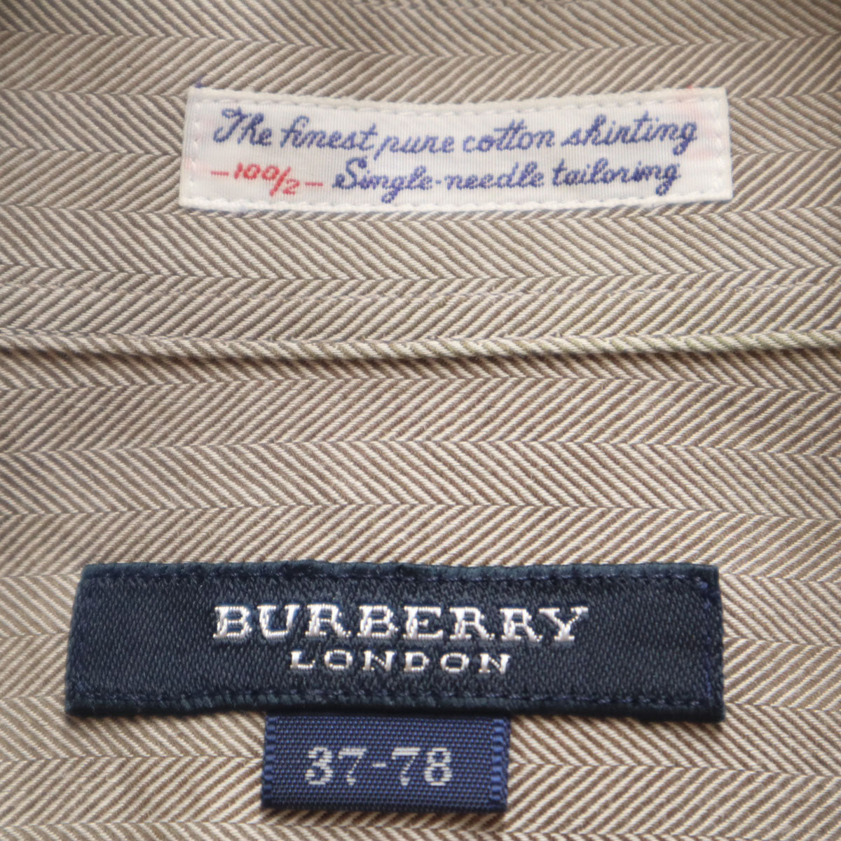 BURBERRY LONDON バーバリーロンドン 日本製 ヘリンボーン 長袖 シャツ 37-78 グレージュ 三陽商会 メンズ