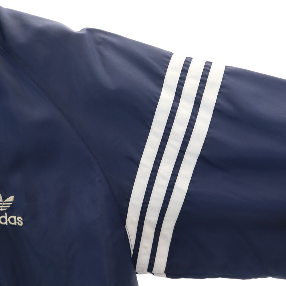 adidas アディダス 70s 80s ヴィンテージ デサント製 トレフォイルロゴ ナイロンジャケット M ネイビー フード有り メンズ