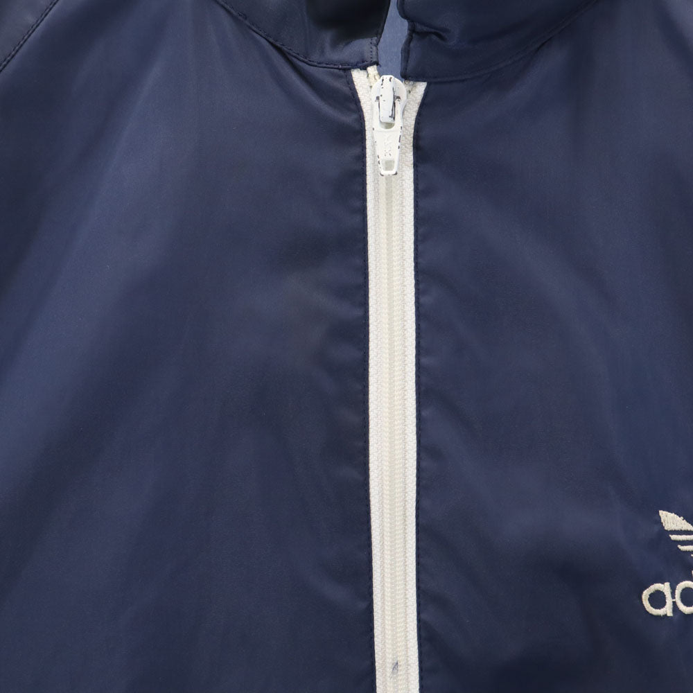 adidas アディダス 70s 80s ヴィンテージ デサント製 トレフォイルロゴ ナイロンジャケット M ネイビー フード有り メンズ