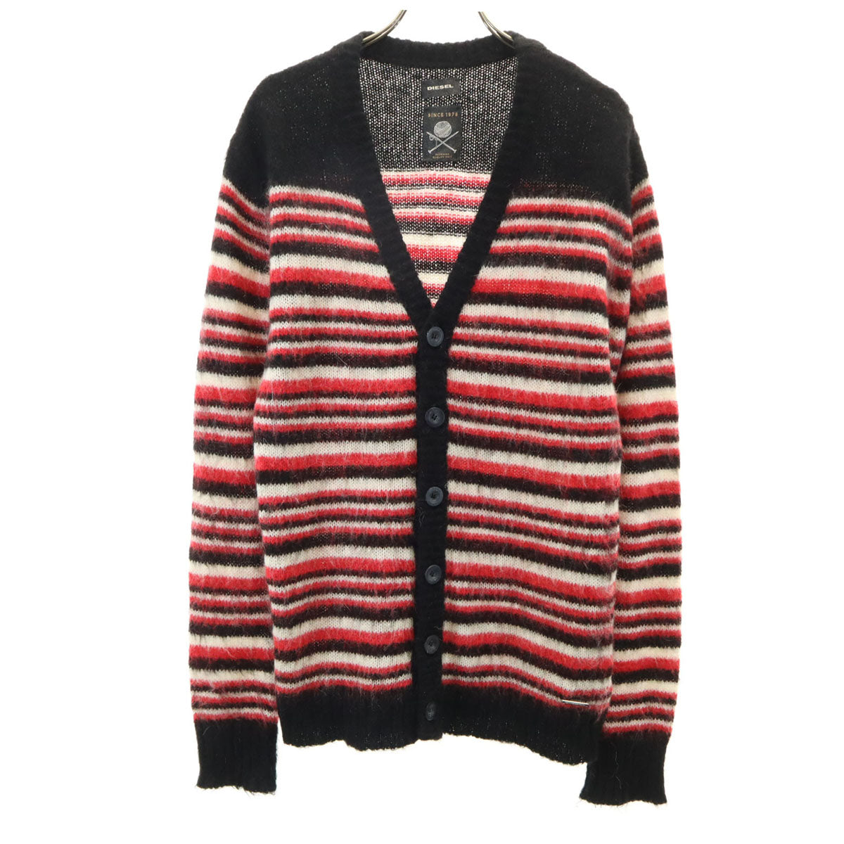 DIESEL ディーゼル イタリア製 ボーダー柄 長袖 Vネック ニットカーディガン S ブラック メンズ