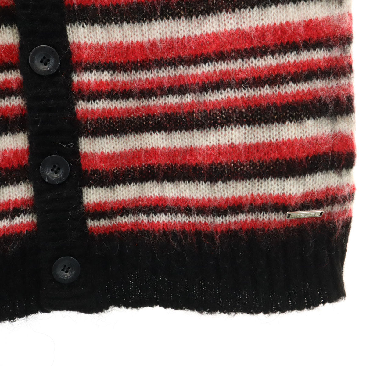 DIESEL ディーゼル イタリア製 ボーダー柄 長袖 Vネック ニットカーディガン S ブラック メンズ