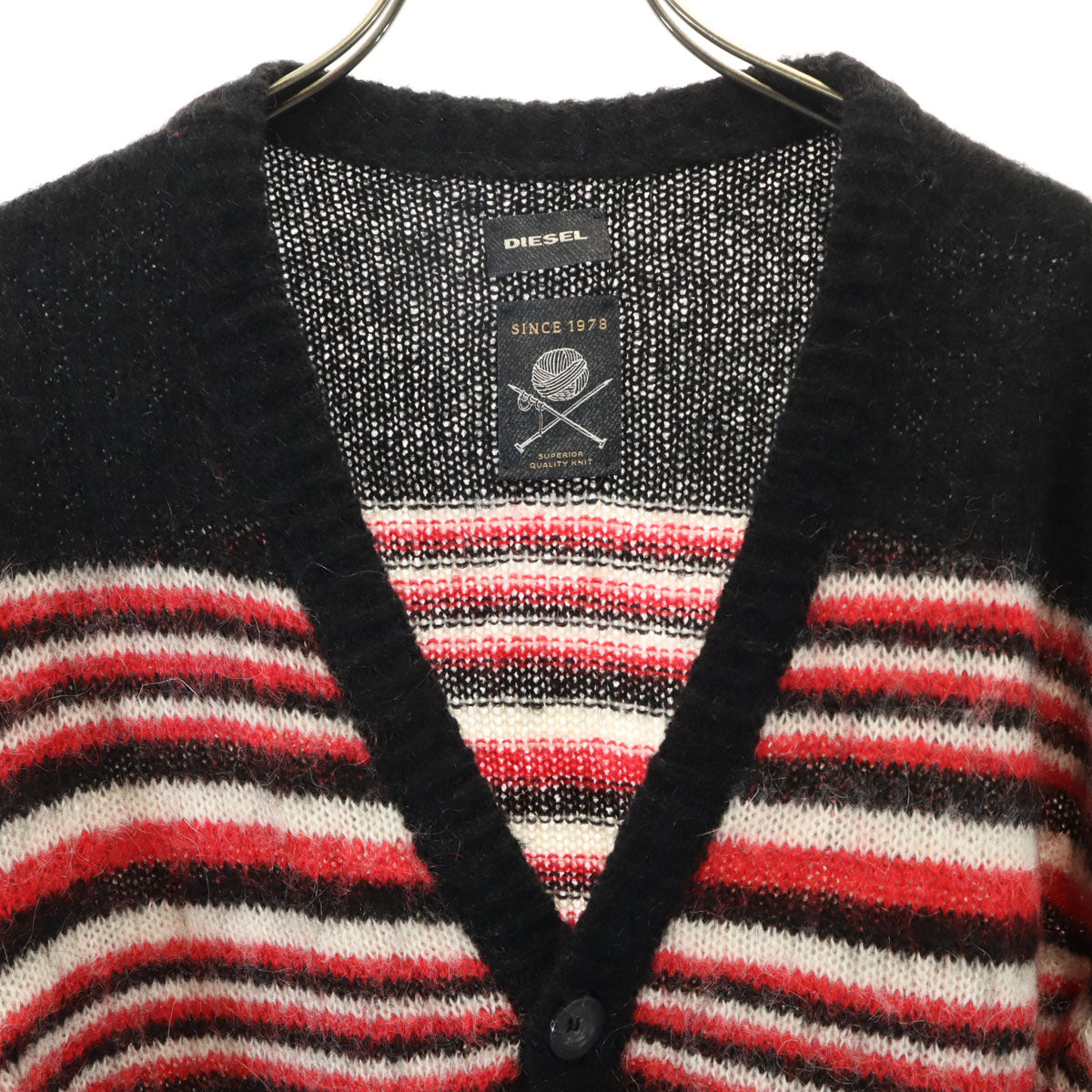 DIESEL ディーゼル イタリア製 ボーダー柄 長袖 Vネック ニットカーディガン S ブラック メンズ