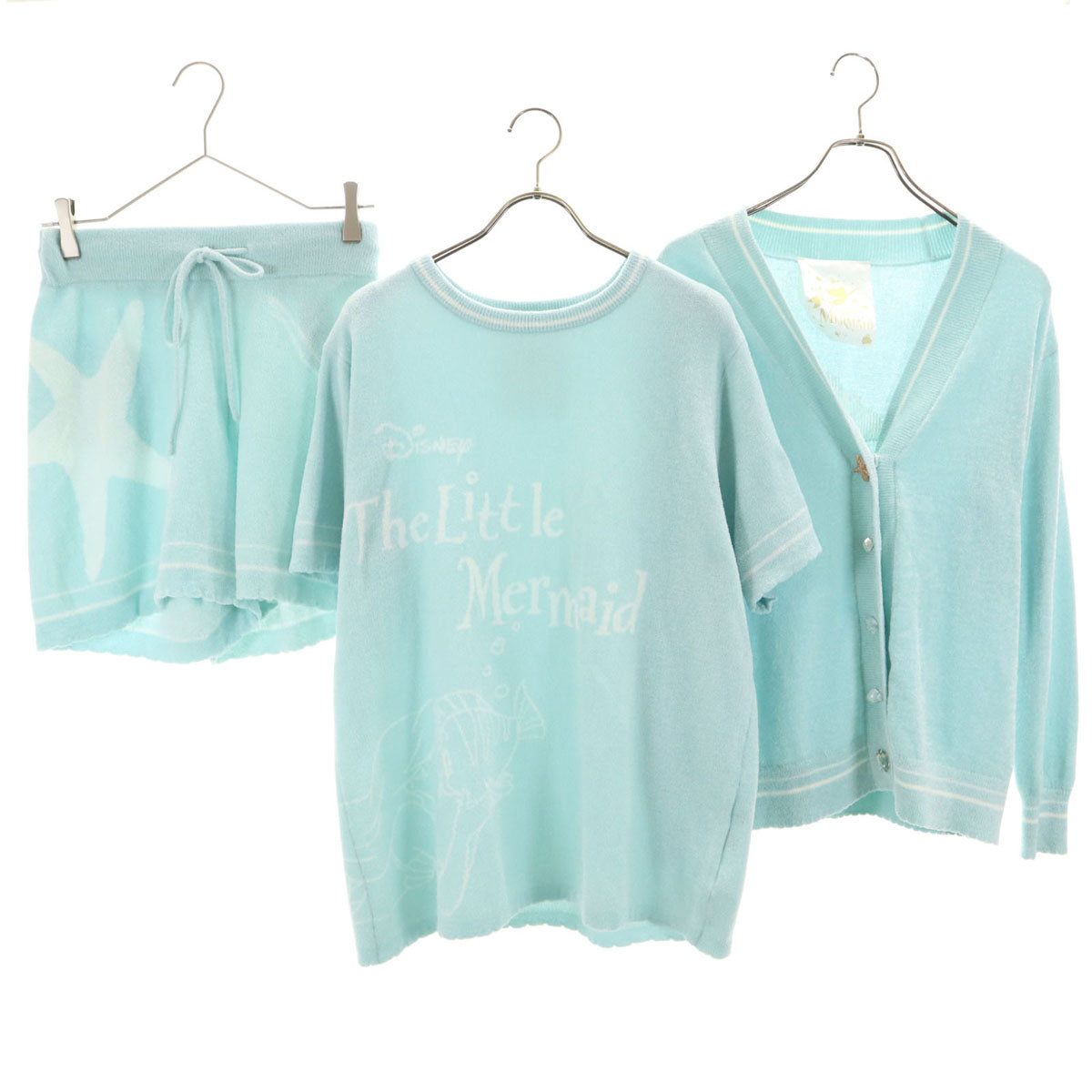 SNIDEL HOME スナイデル ホーム Disney ディズニー コラボ 長袖 ルームウェア 上下 セットアップ F ブルー系 リトルマーメイド ふわもこ 3点セット レディース