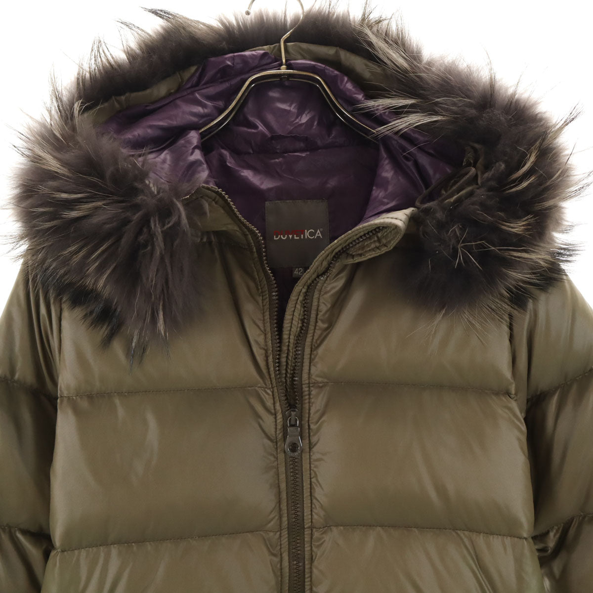 DUVETICA デュベティカ kappa ダウンコート 42 オリーブ系 ラクーンファー付き レディース