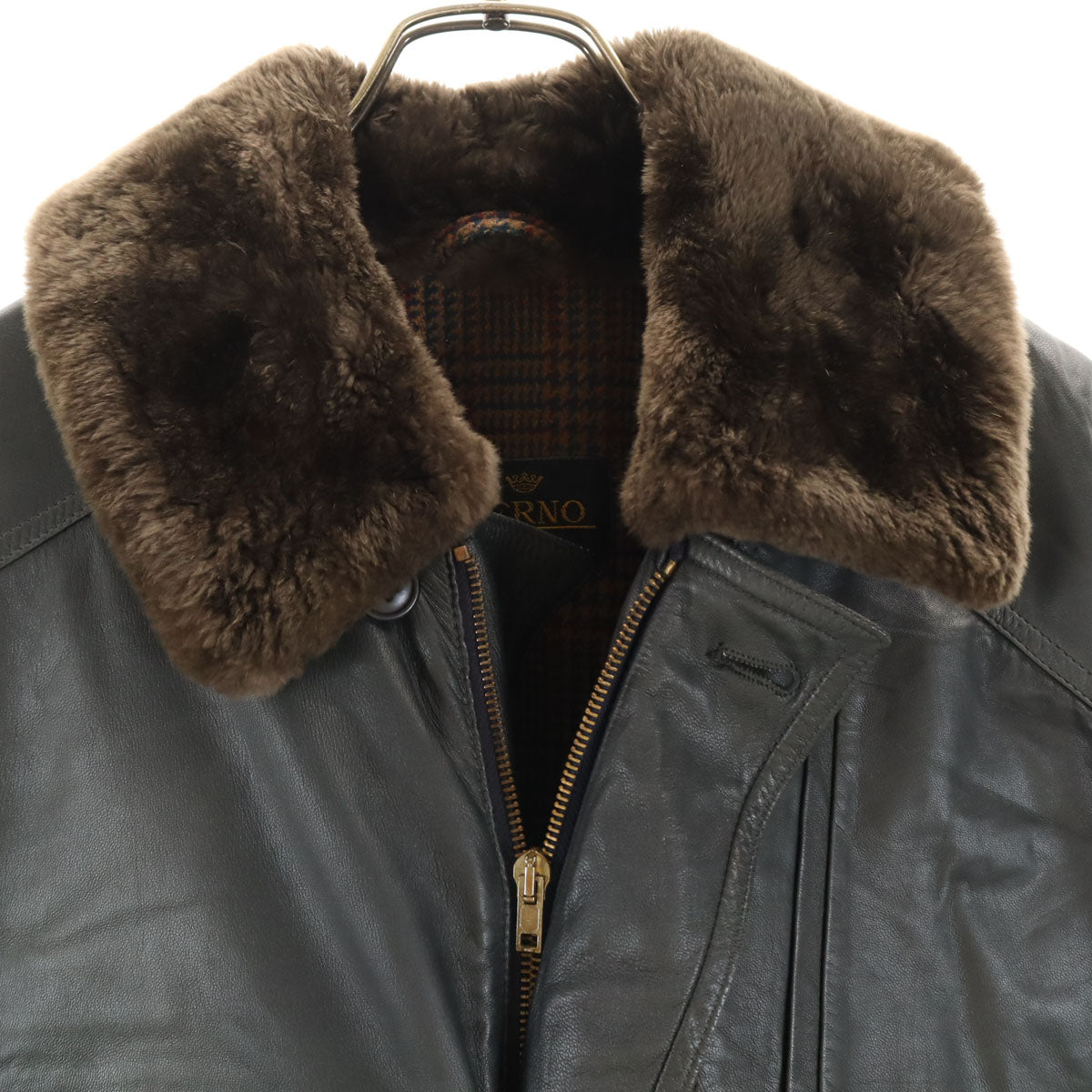 Herno ヘルノ 80s イタリア製 オールド レザージャケット 48 チャコール メンズ