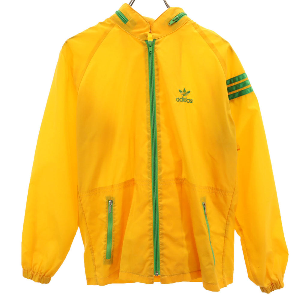 adidas アディダス 70s ヴィンテージ デサント製 トレフォイルロゴ ナイロンジャケット M イエロー フード有り メンズ