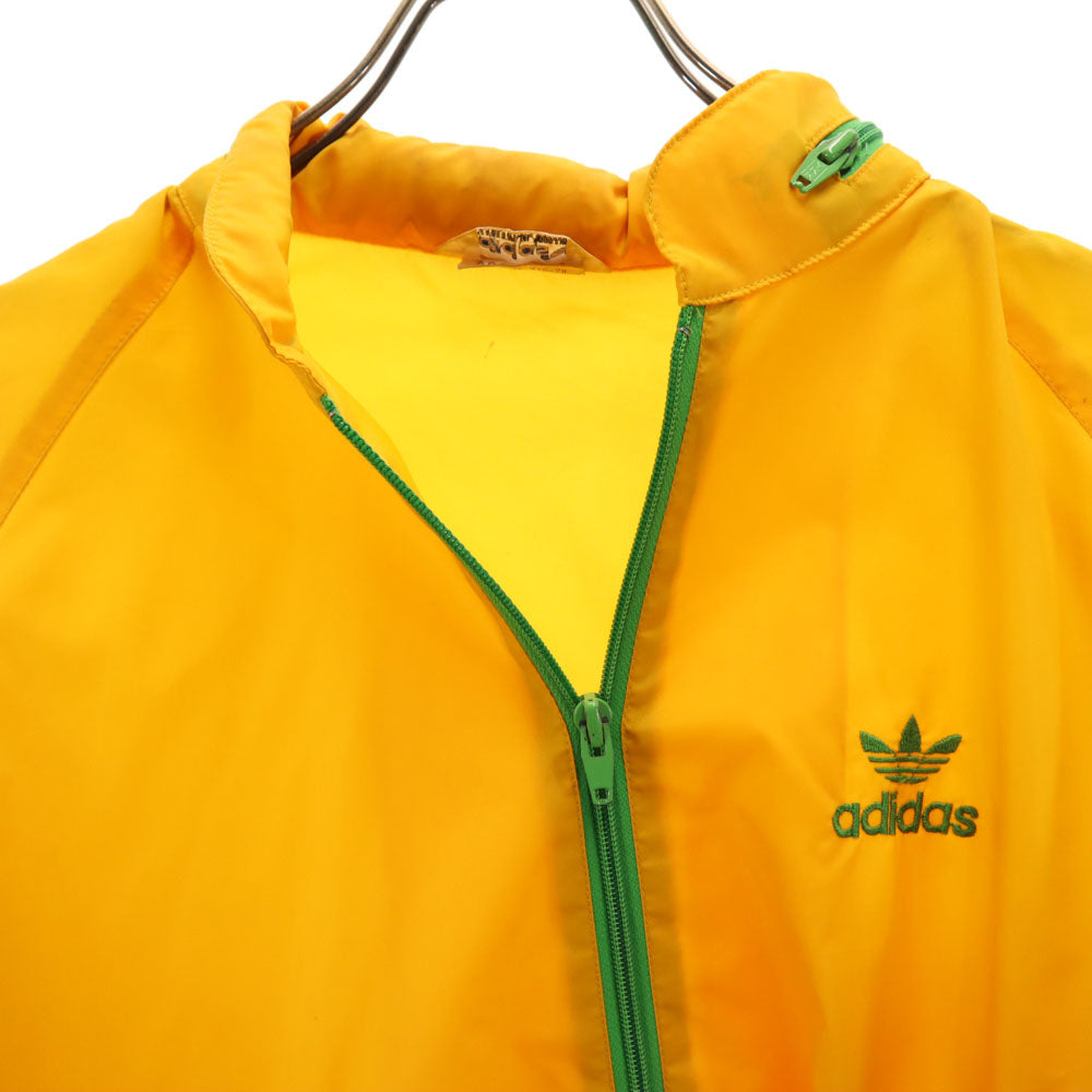 adidas アディダス 70s ヴィンテージ デサント製 トレフォイルロゴ ナイロンジャケット M イエロー フード有り メンズ