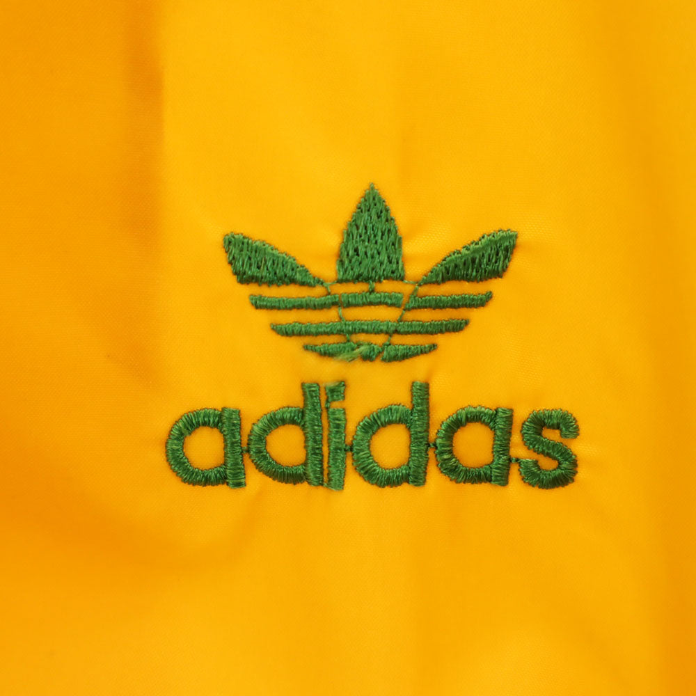 adidas アディダス 70s ヴィンテージ デサント製 トレフォイルロゴ ナイロンジャケット M イエロー フード有り メンズ