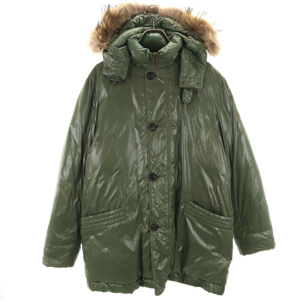 HUNTING WORLD ハンティングワールド ダウンジャケット 50 カーキ ラクーンファー付き メンズ