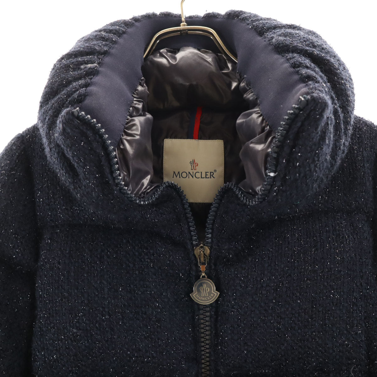 MONCLER モンクレール ハンガリー製 ラメツイード ダウンジャケット 0 ネイビー RATEL レディース