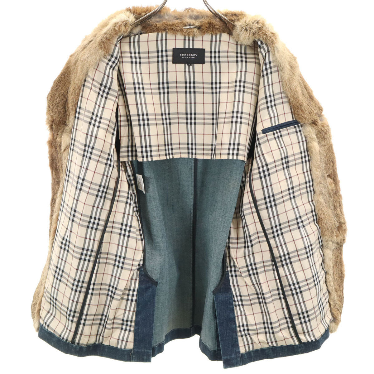 BURBERRY BLACK LABEL バーバリーブラックレーベル ラビットファー デニムジャケット M ネイビー 三陽商会 メンズ