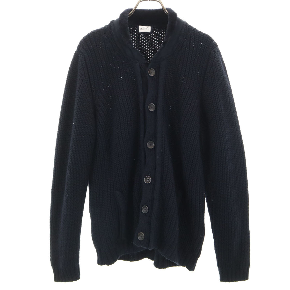 ARMANI アルマーニ 長袖 ニットカーディガン M ネイビー COLLEZIONI メンズ