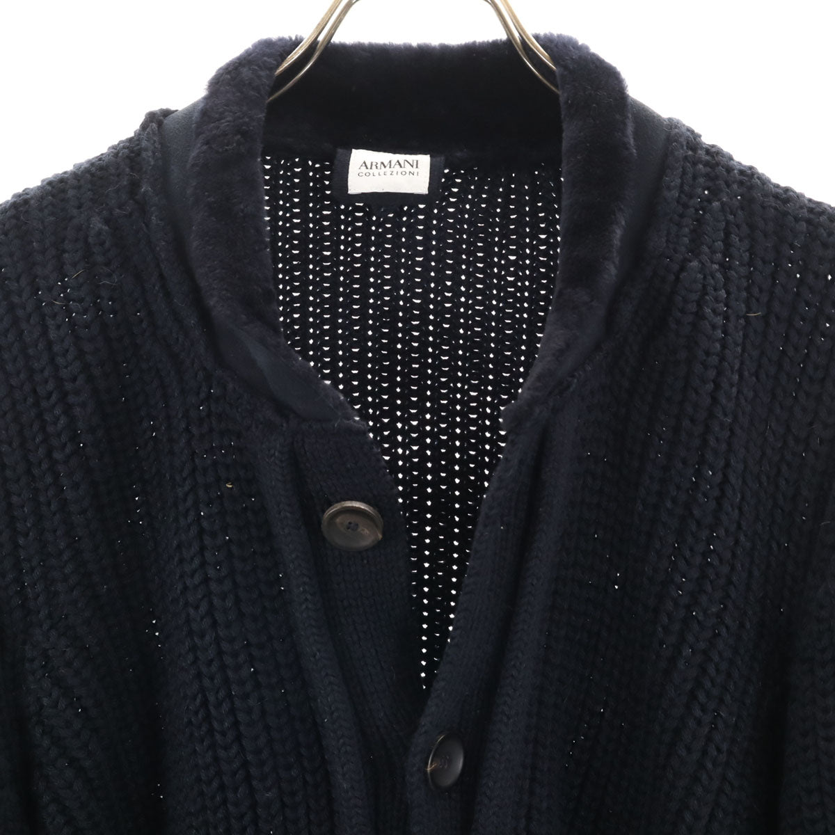 ARMANI アルマーニ 長袖 ニットカーディガン M ネイビー COLLEZIONI メンズ