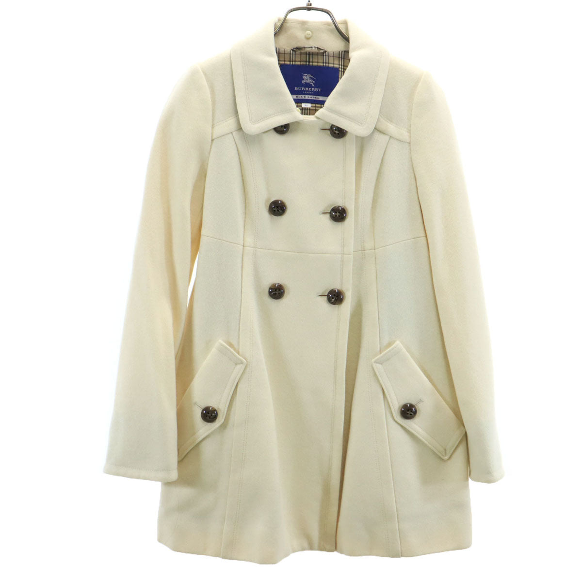 BURBERRY BLUE LABEL バーバリーブルーレーベル ウールブレンド ダブル ロング コート 36 クリーム 三陽商会 レディース
