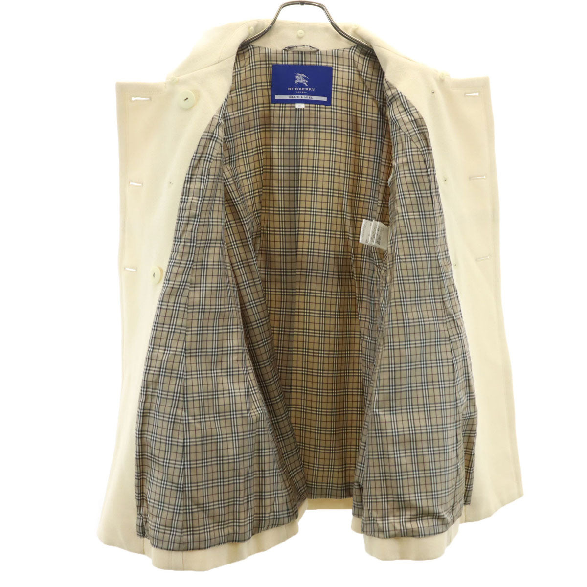 BURBERRY BLUE LABEL バーバリーブルーレーベル ウールブレンド ダブル ロング コート 36 クリーム 三陽商会 レディース