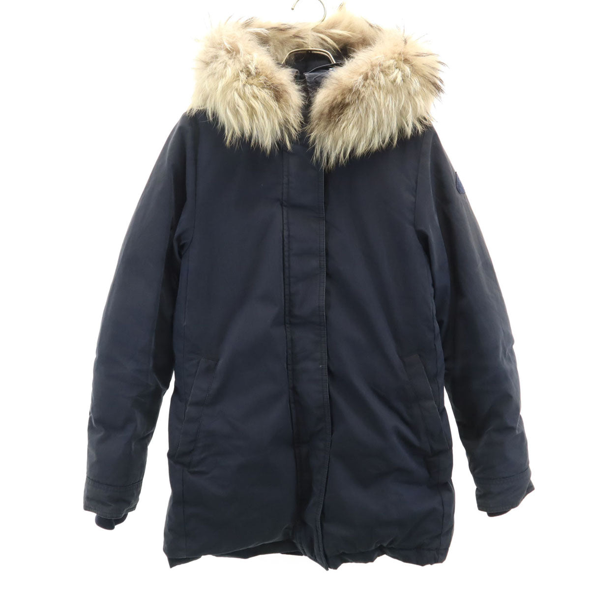 Pyrenex ピレネックス ダウンジャケット 38 ネイビー ラクーンファー付き レディース