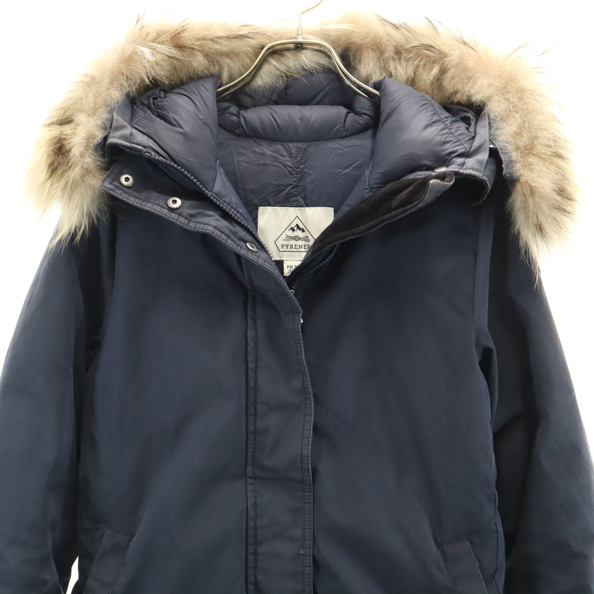 Pyrenex ピレネックス ダウンジャケット 38 ネイビー ラクーンファー付き レディース