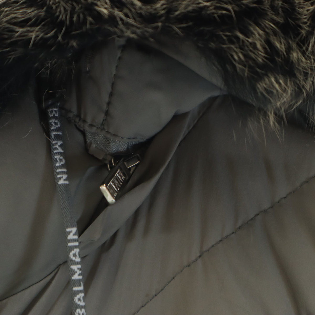 BALMAIN バルマン ダウンコート L グレー ブルーフォックスファー付き レディース