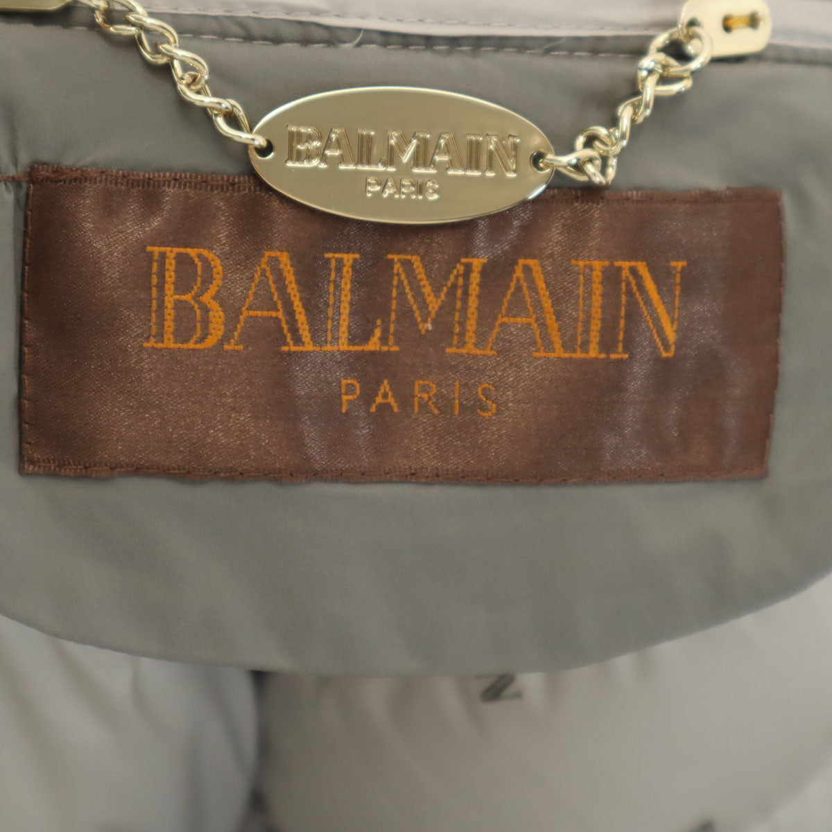 BALMAIN バルマン ダウンコート L グレー ブルーフォックスファー付き レディース