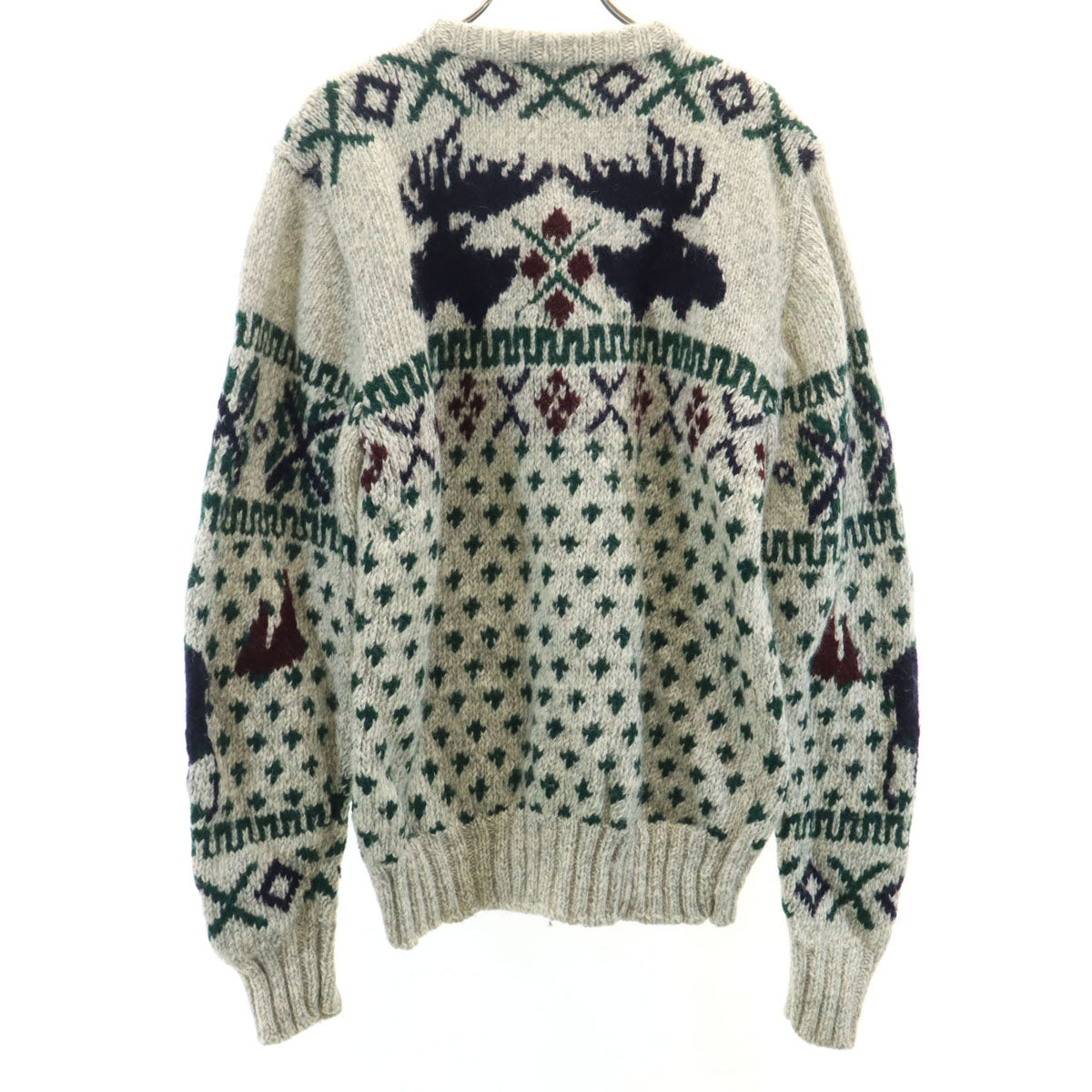 Polo by Ralph Lauren ポロバイラルフローレン 90s ハンドニット オールド ノルディック柄 長袖 セーター L グレー ニット アニマル トナカイ メンズ
