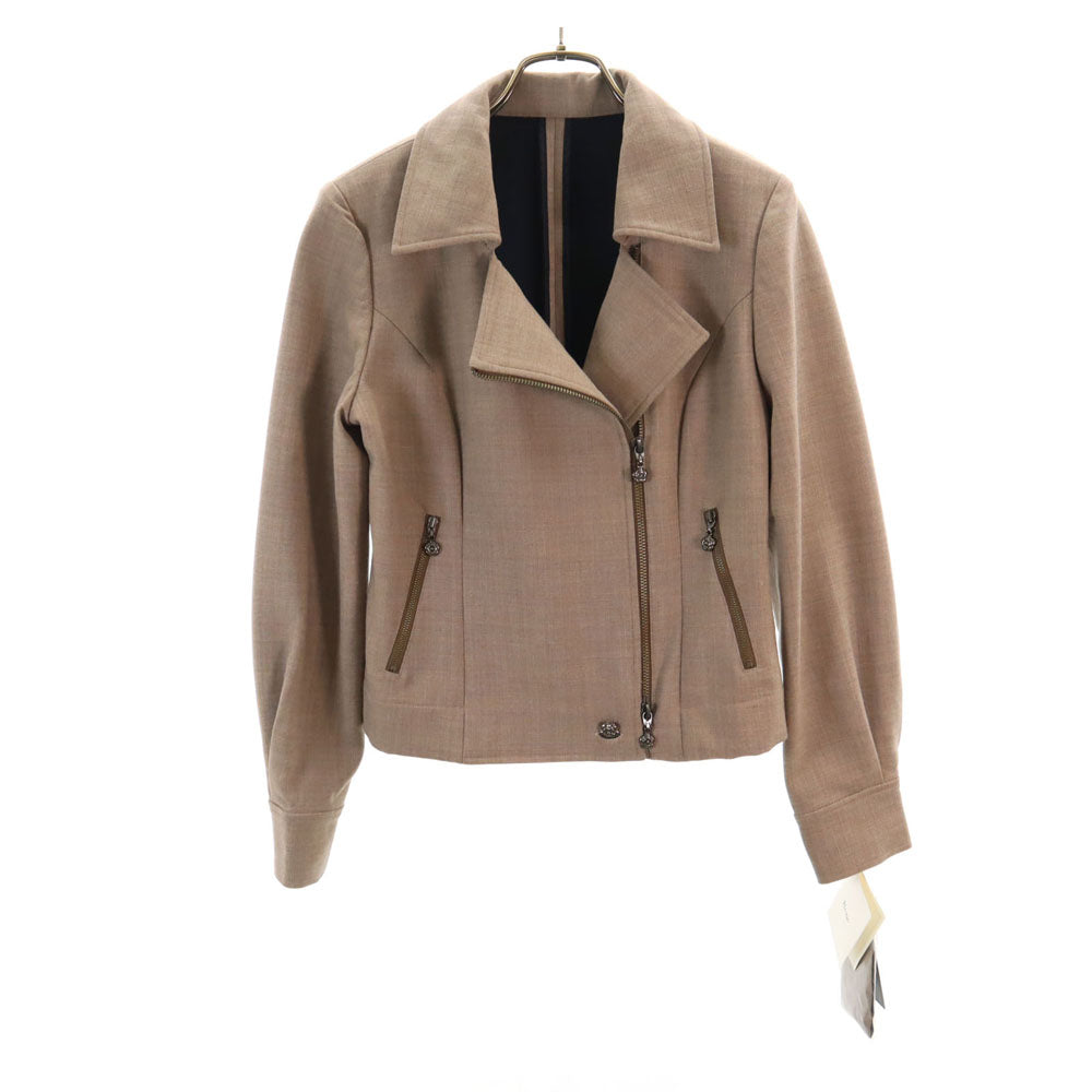 未使用 Rene ルネ 19AW 日本製 ウールブレンド ダブルライダースジャケット 36 ベージュ レディース
