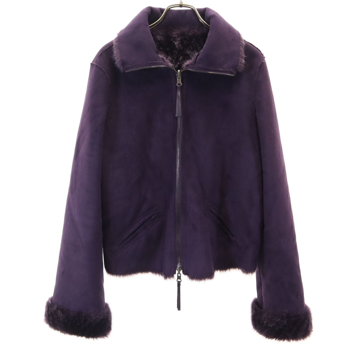 ARMANI JEANS アルマーニジーンズ リバーシブル スエード ジャケット USA6 パープル系 ファー レディース