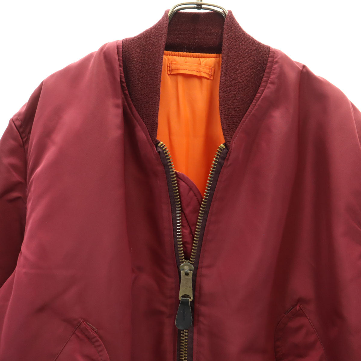 90s USA製 オールド MA-1 フライトジャケット M ワインレッド 中綿 IDEALジップ メンズ